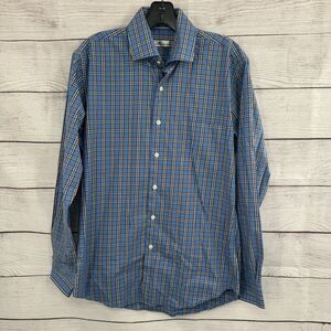 Peter Millar Blue Plaid Button Down Dress Shirt Medium Casual Cotton Long Sleeve